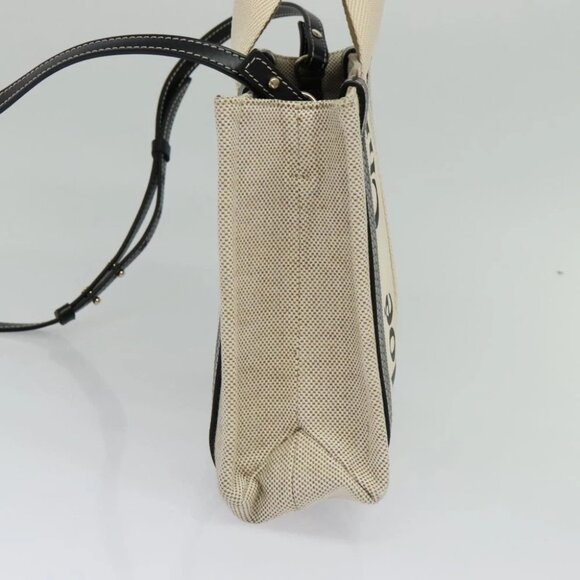 Chloe Woody Small Hand Bag Canvas 2way Beige Silver Auth am8330 - Picture 5 of 16